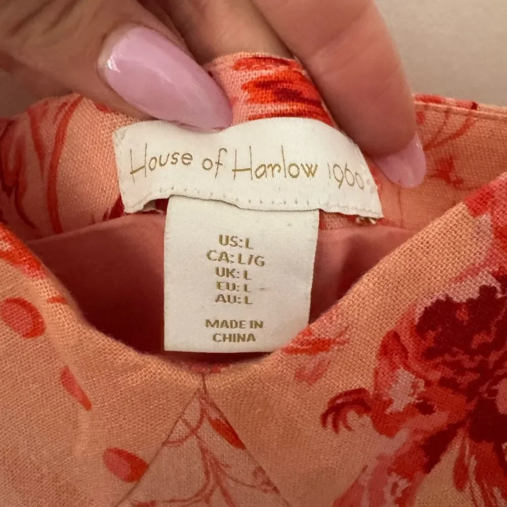 House of Harlow Linen Blend Tropical Floral Midi Dress Large